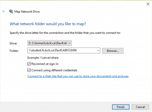 A popup menu named Map Network Drive
