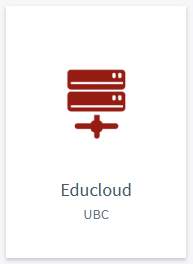 Educloud tile in AppsAnywhere, with a red stylized line drawing of two computer volumes attached to a networked 