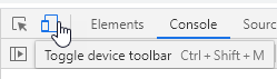 Cursor hovering over the Toggle Device Toolbar icon, which looks like various sized rectangles superimposed on each other