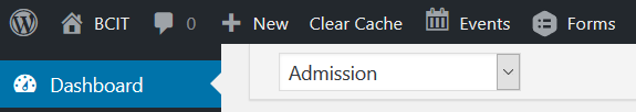 admin interface in WordPress with Admission visible as the current section