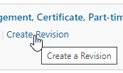 listing for a program, showing the interaction options beneath it, with the mouse hovering over Create Revision 