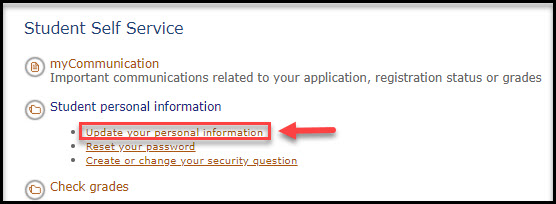 Screenshot of Update your personal information in myBCIT