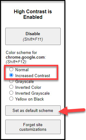 Screenshot Google Chrome High Contrast Enabled