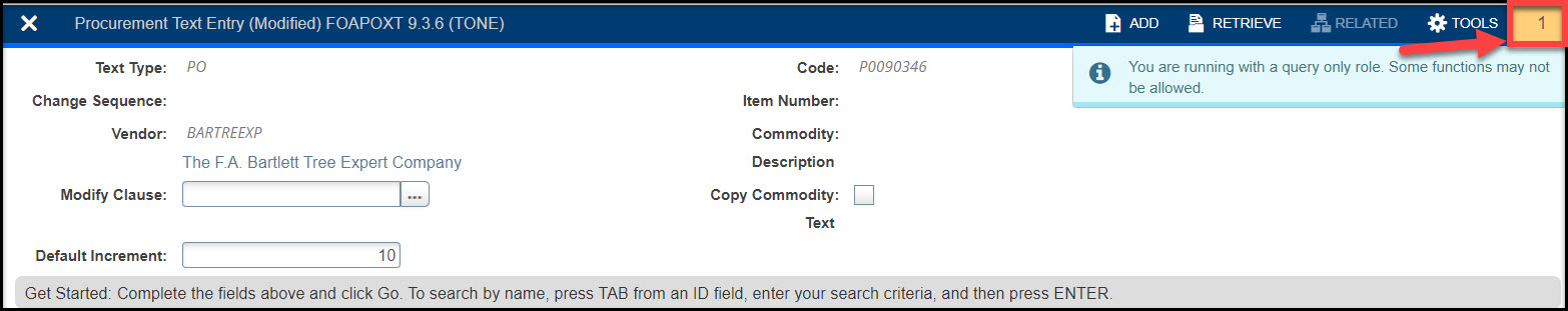 Screenshot B9 FOAPOXT key block query message
