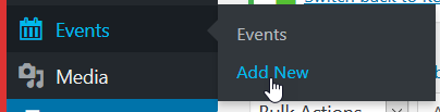 Events in the WordPress admin menu