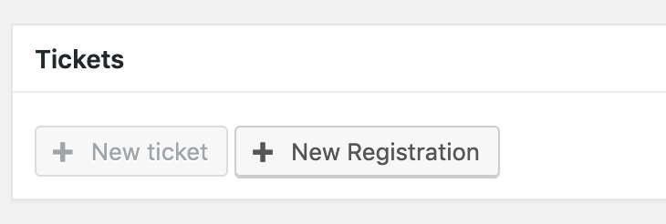 tickets section with + new registration button