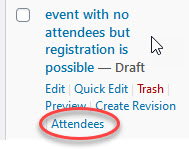 event listing with Attendees link circled in red