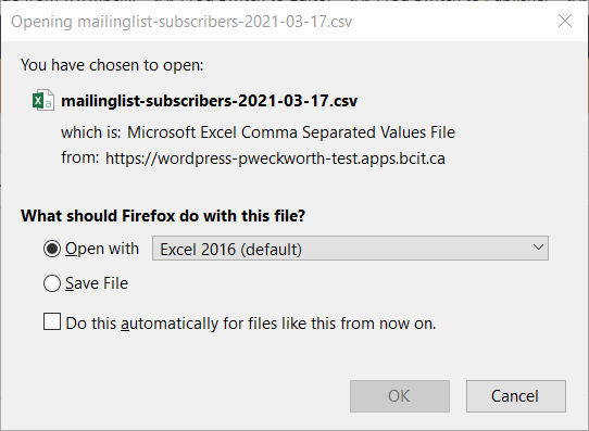 Save file dialog box in Firefox