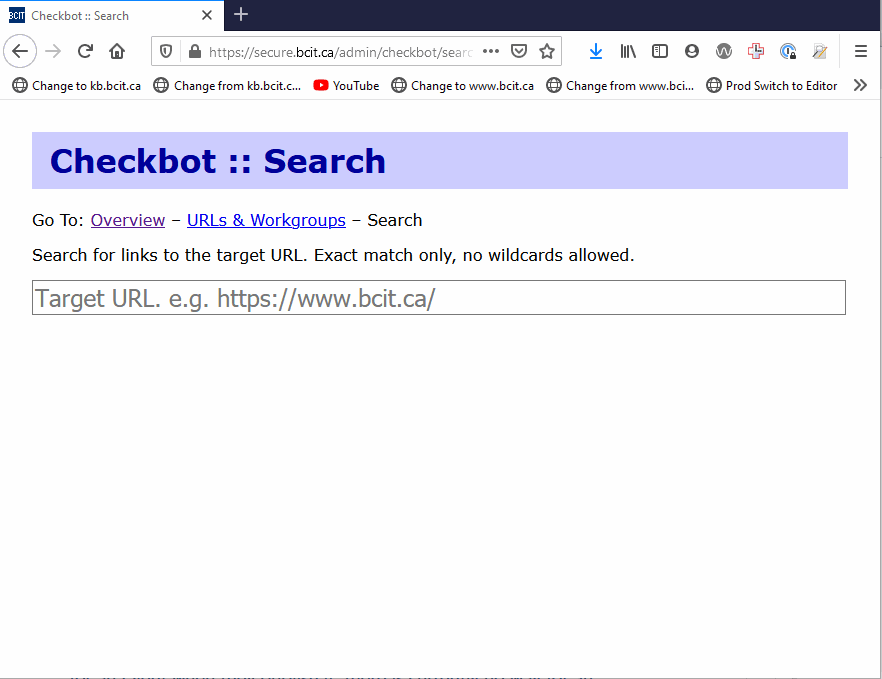 animated screen capture of using the Checkbot Search tool to search for a URL, clicking through to a result, viewing page source, and finding the link within the page copy.