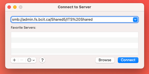 Connect to Server dialog box with a drive location pasted in