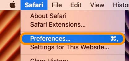 Preferences under the Safari menu