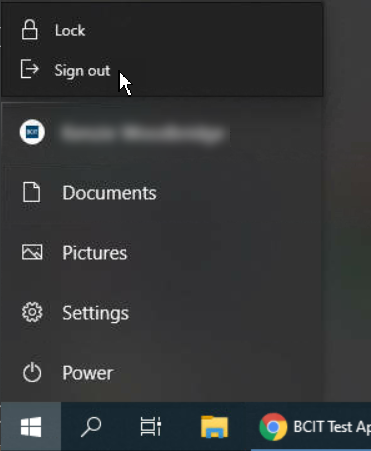 sign out windows menu option