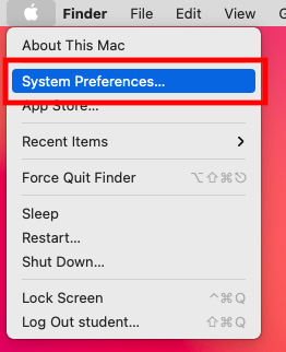 Apple menu with System Preferences highlighted in red