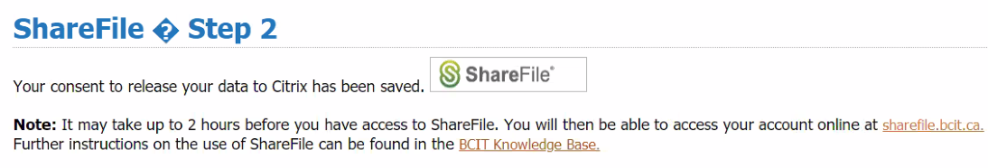 ShareFile Step 2 confirmation message