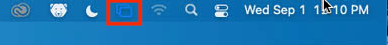 menu bar showing the blue screen mirroring icon in the menu bar, marked by a red rectangle