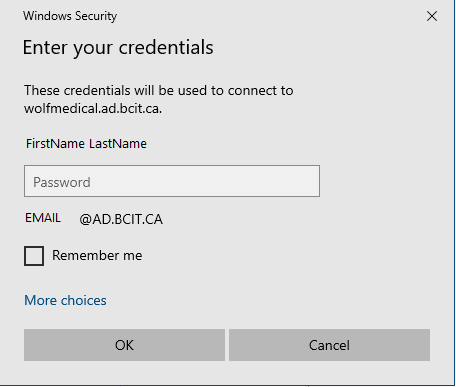 windows security enter your credentials popup