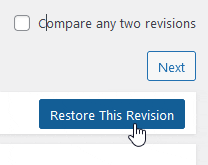 Blue restore this revision button in WordPress