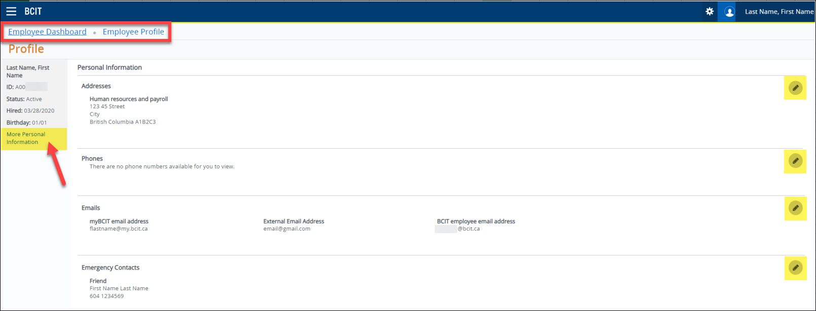 Screenshot Employee Dashboard Employee profile