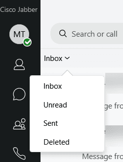 Screenshot Jabber clicking on Inbox drop down to select Deleted