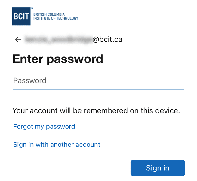 Login screen with BCIT logo visible