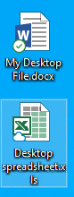 screen capture of a docx and xls file on a desktop showing a checkmark and cloud over lay at the bottom right of the file icon