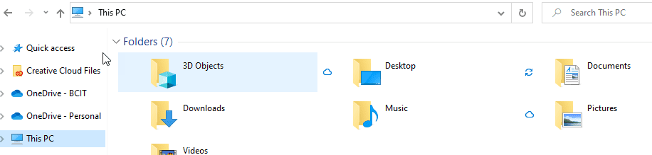 screen capture of open folder in windows showing a cloud icon to the left of the Desktop, Documents, and Pictures folders