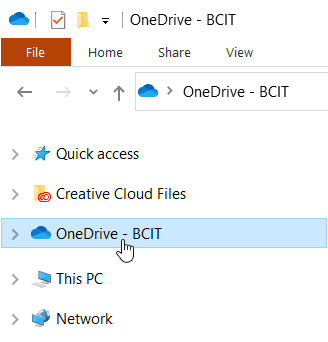 OneDrive - BCIT in the list of available places 