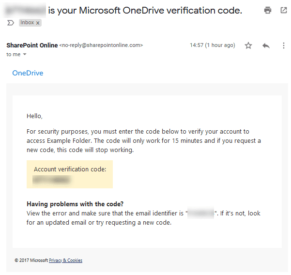 verification email from Sharepoint Online