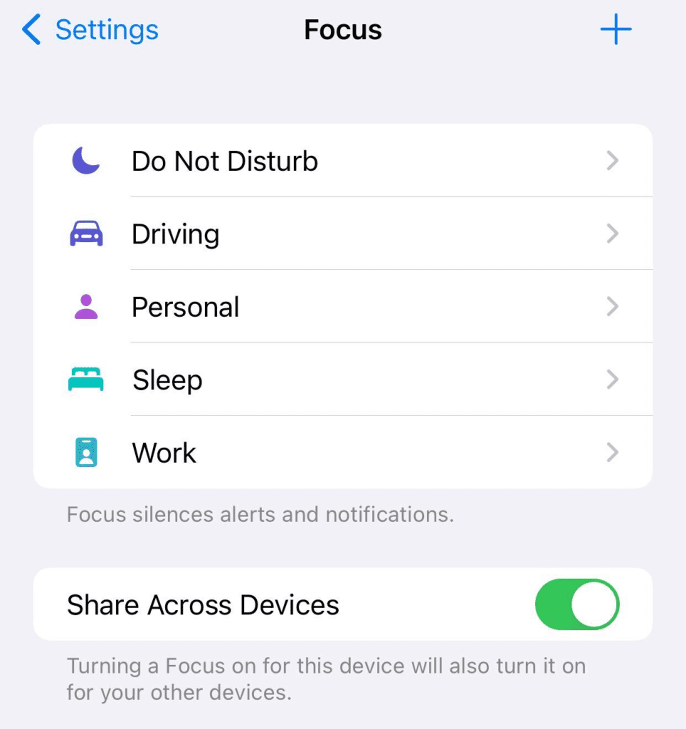 Focus settings on iPhone