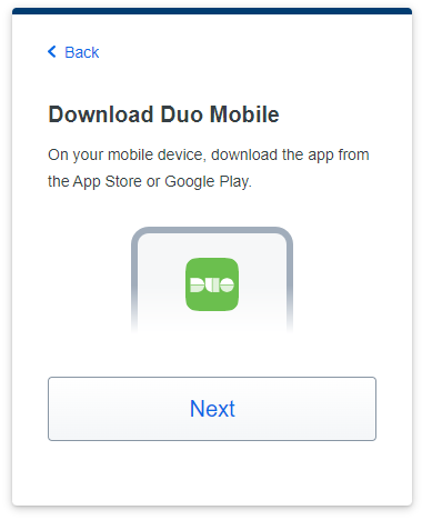 Downlaod Duo Mobile screen showing the green Duo Mobile app