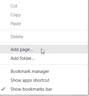 Add page option in bookmarks bar contextual menu