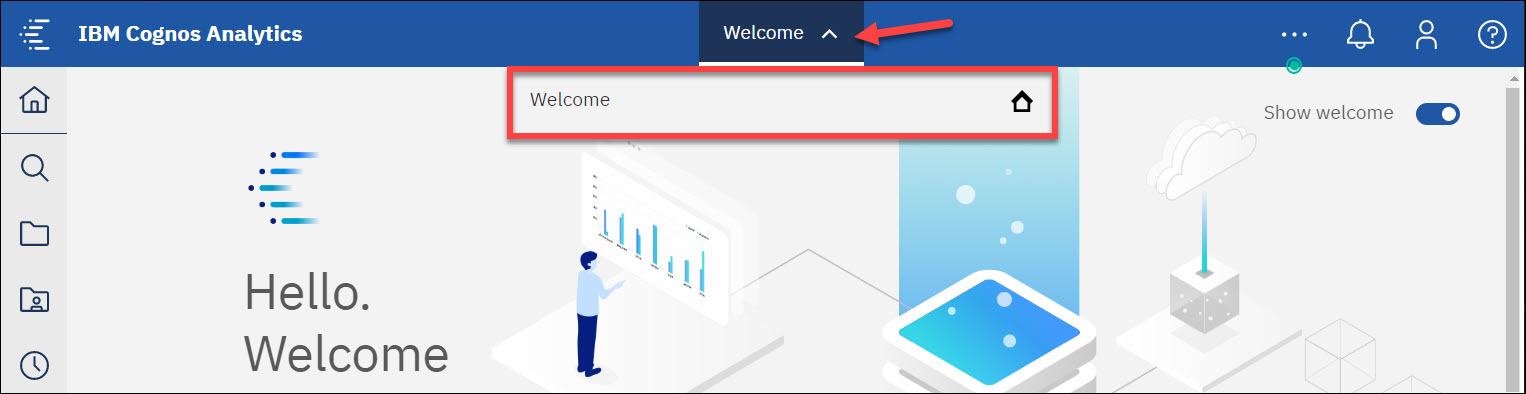 Screenshot Cognos Welcome menu