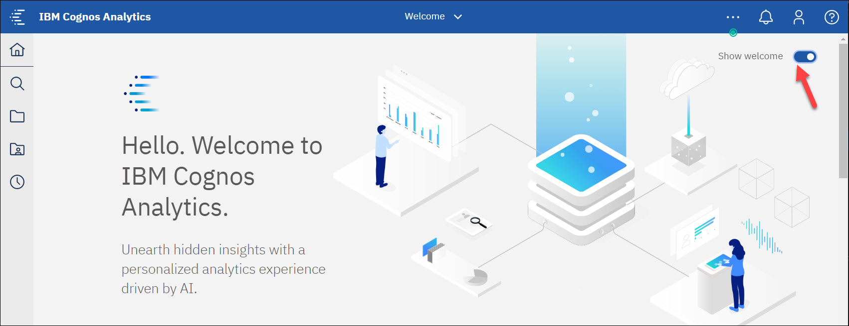 Screenshot Cognos Home Page Show Welcome button
