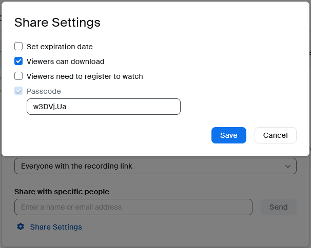 Zoom recording share settings