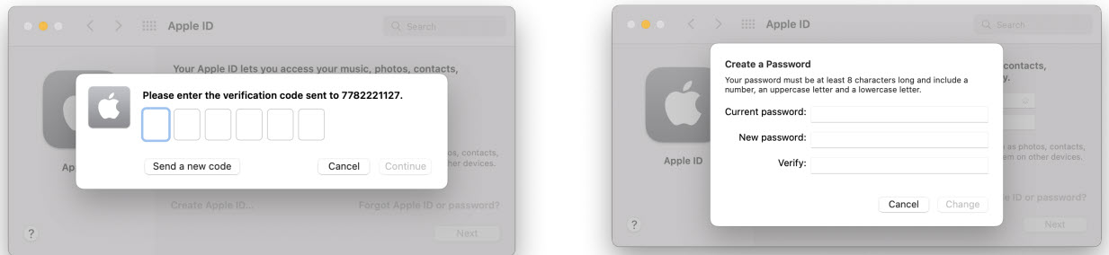 Screenshot Sign in to Apple ID with verification code and create password