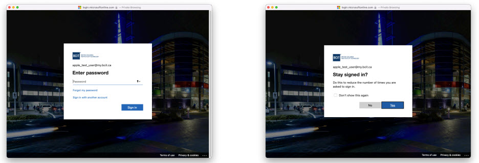 Screenshot Apple ID sign in to my.bcit.ca account