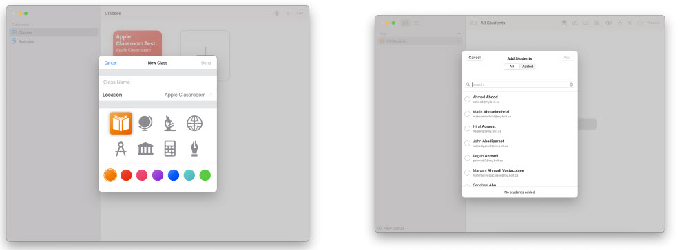 Screenshot Apple ID Classroom adding students