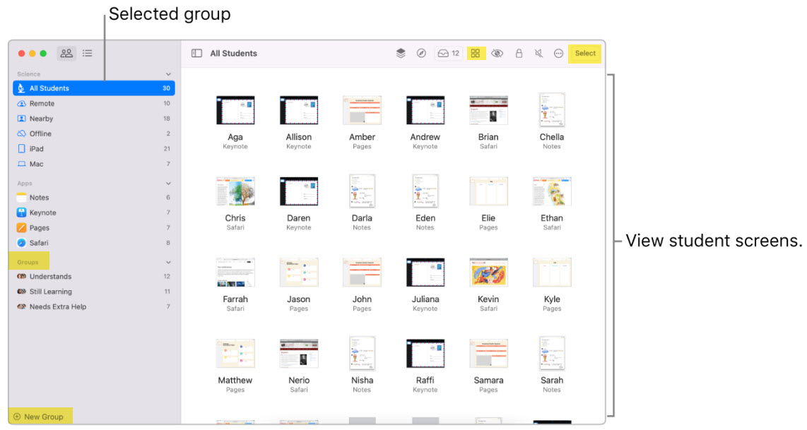Screenshot Apple Classroom Sidebar selection