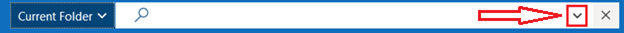 search bar showing the current folder is selected with a red arrow pointing to the small pull-down menu icon at the right-hand side