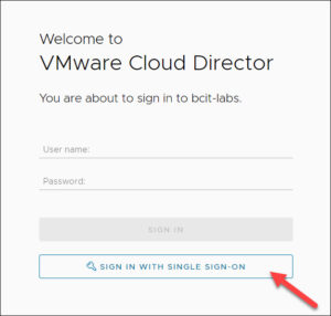 Screenshot VMware Cloud Director sign in