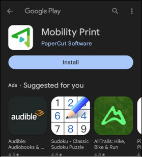 Screenshot Set up printing on Android Install button