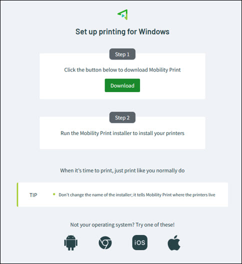 Screenshot Mobility Pay Printing on Windows Download button