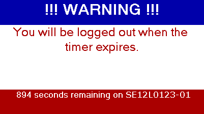 Warning message indicating the the user will be logged out when the timer expires in 894 seconds