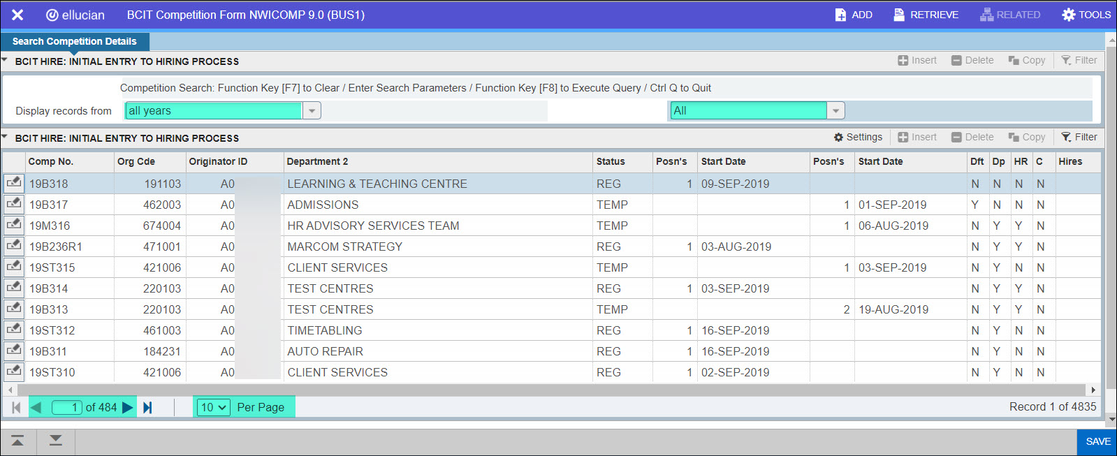 Screenshot Banner NWICOMP all years Search parameter