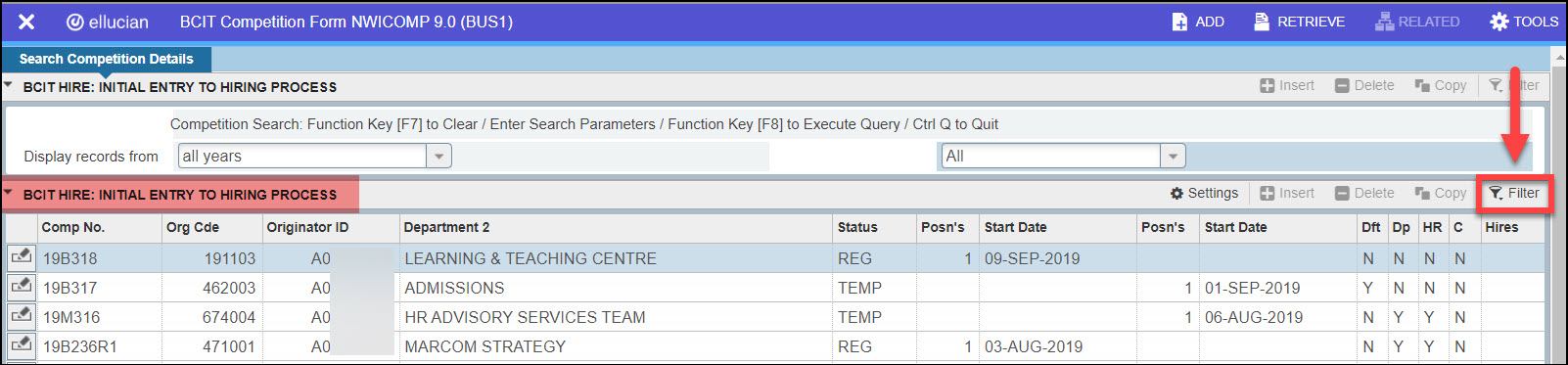 Screenshot Banner NWICOMP Filter box