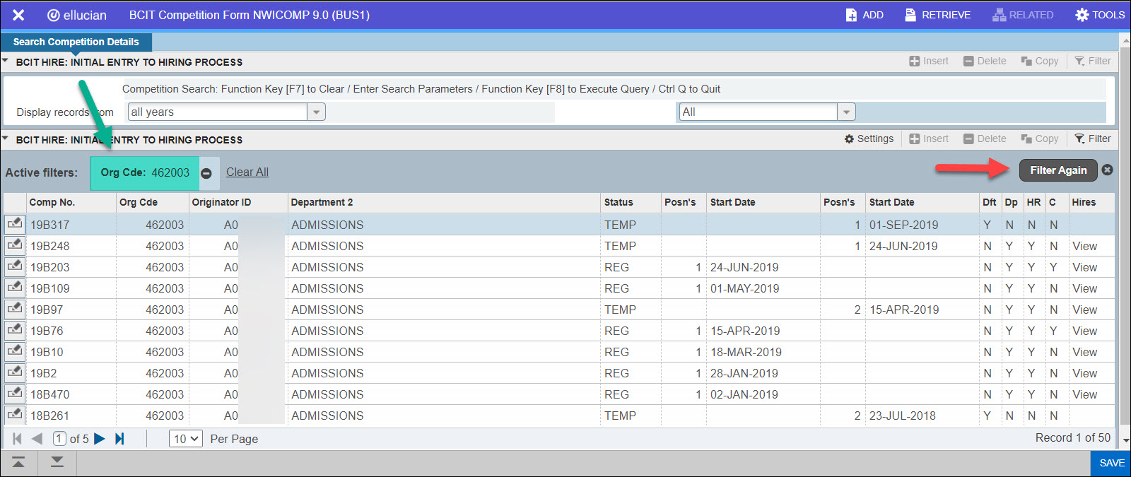 Screenshot Banner NWICOMP Org Code filter search