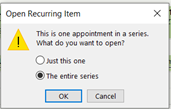 pop-up saying appointment is one in a series with the option for the entire series selected