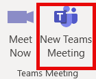 New Teams Meeting button marked in red