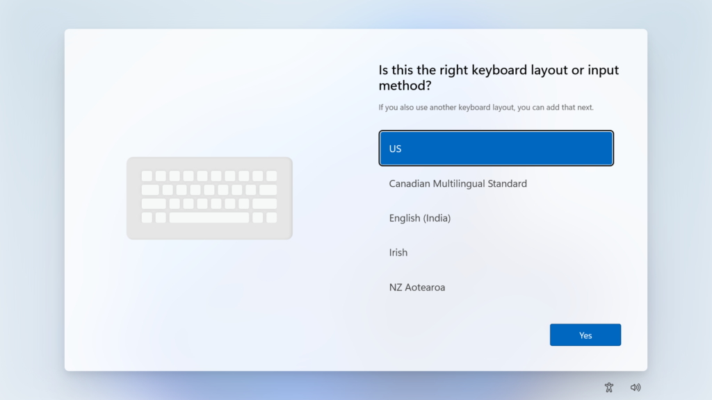Initial Setup - Select Keyboard layout