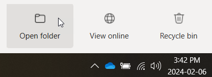 Open folder button in Onedrive pop-up from taskbar